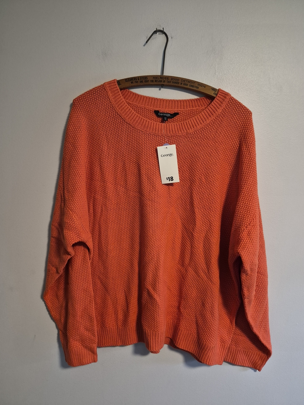 NEW George XL Orange Knit Crewneck Pullover Sweater